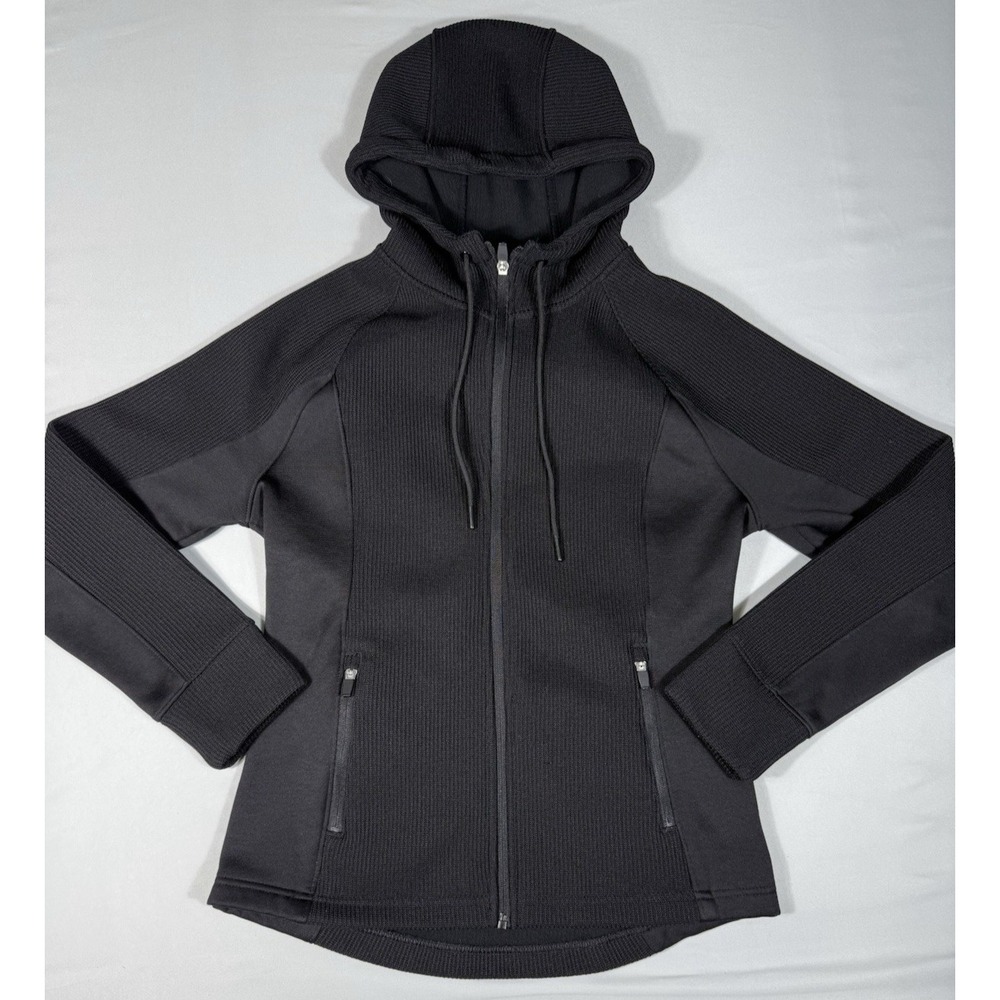 Swiss+Tech Women's Waffle Knit Tech Fleece Hooded Jacket Size S Rich Black